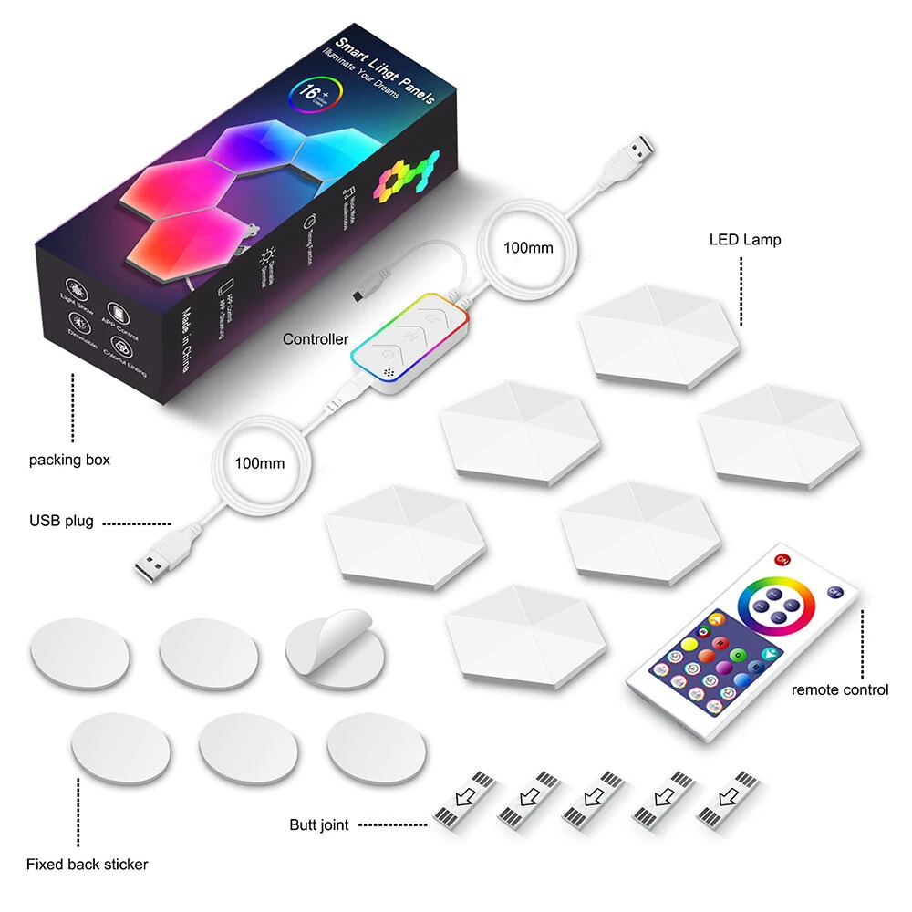 (image for) LIXINCORDA Smart RGBIC Hexagonal LED Light Panels Music Sync APP/Remote/Voice Control With Alexa Google